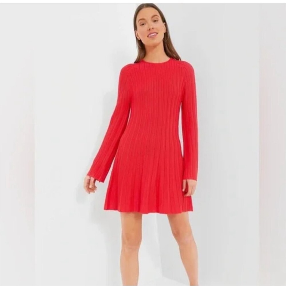 Pomander Place | NEW Red Adi Knit Round Neckline Bell Sleeve Mini Dress Size S